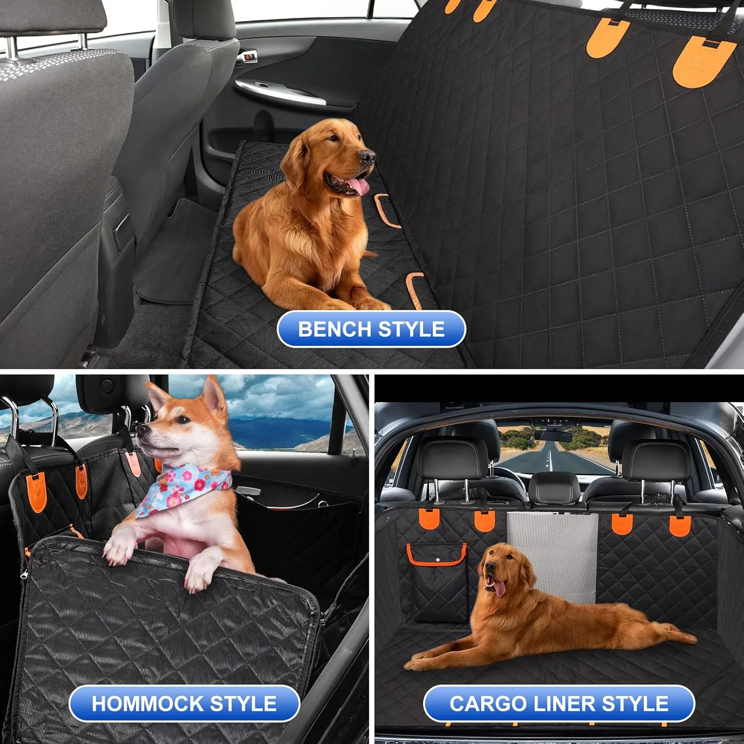 Dog Car Seat Cover for Back Seat 600D Scratchproof Nonslip Durable Waterproof Cars Pet Backseat Covers with Mesh Window Dogs Hammock for CarSUV, Truck (54" W x 58" L)