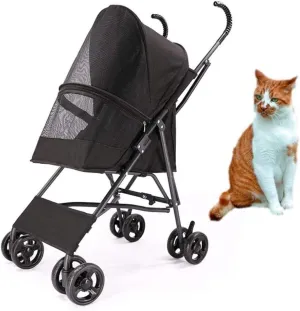 Dog Cat Carts, 4 Wheel Pet Stroller Cover, Foldable Pram | Large Stroller with Front Swivel Wheels (Black)