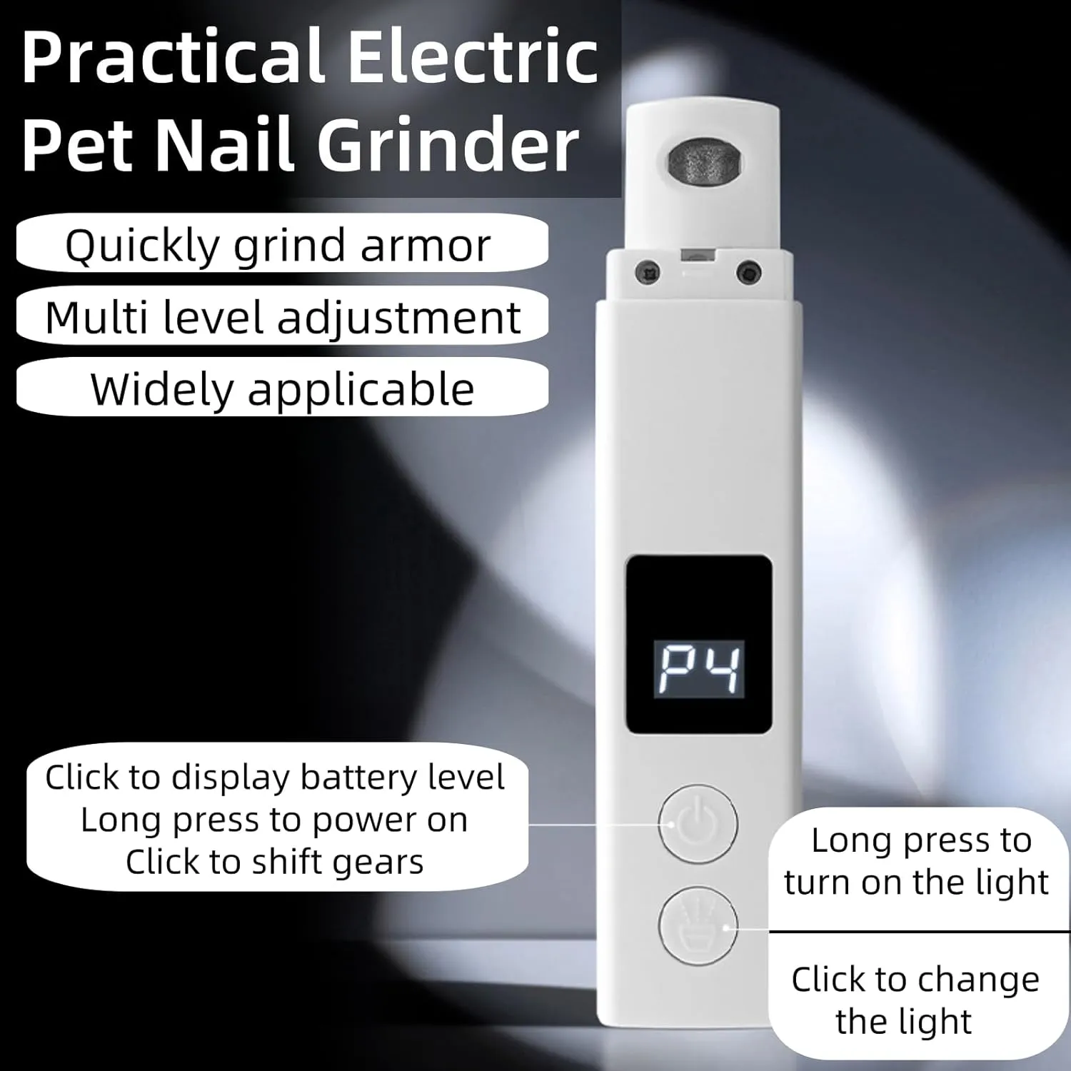 Dog Nail Grinder - USB Rechargeable - LED Screen Display & Light - Professional 4 Speed Electric Pet Nail Trimmer Painless Paws Grooming & Smoothing for Small Medium Large Dogs & Cats (Black)