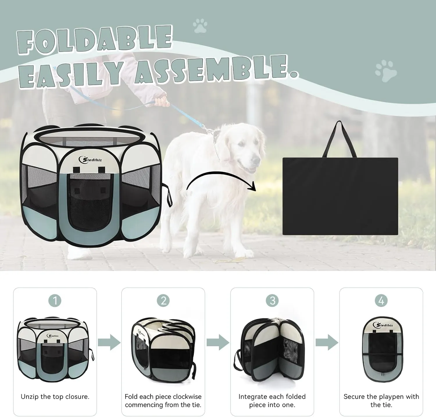 Dog Playpen, Puppy Pet Playpen, Medium Dogs Tent Crates Cage Indoor/Outdoor, Portable Pop Up Dog Kennel Playpen with Carrying Case for Dogs/Cats/Rabbits, Removable Zipper Top, Grey