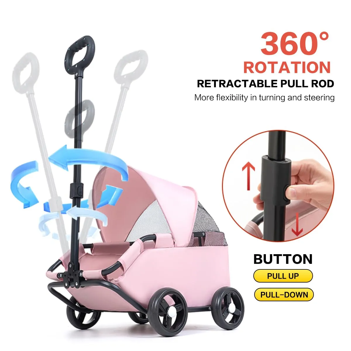 Dog Stroller 4 Wheels Folding Dog Cart with Sunshine Cover Pet Stroller for Travelling Shopping Walking Playing for Small Dogs Cats