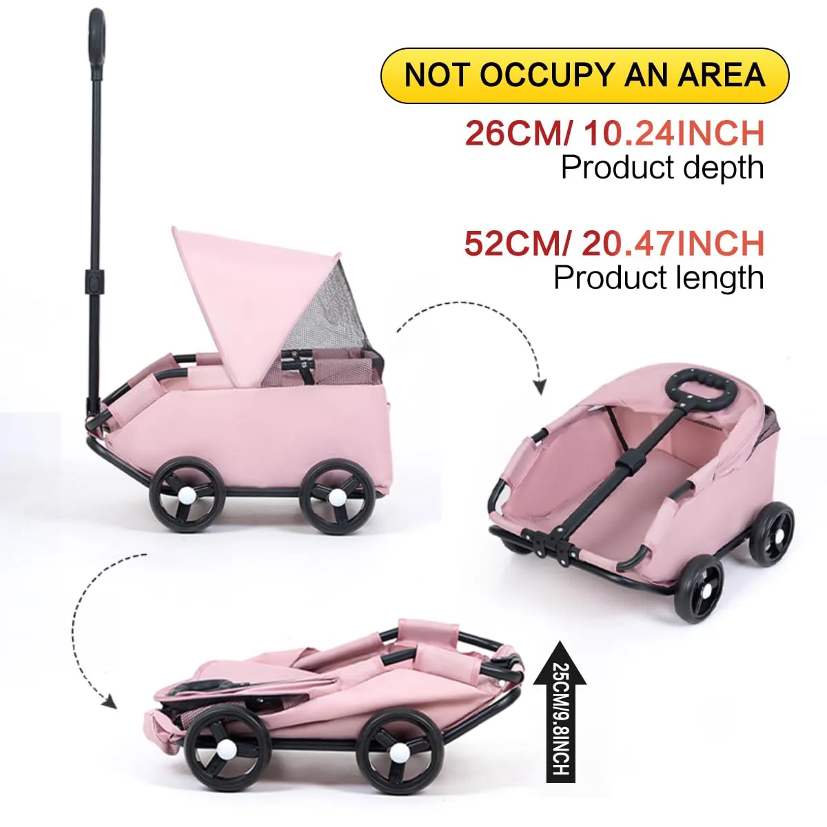 Dog Stroller 4 Wheels Folding Dog Cart with Sunshine Cover Pet Stroller for Travelling Shopping Walking Playing for Small Dogs Cats