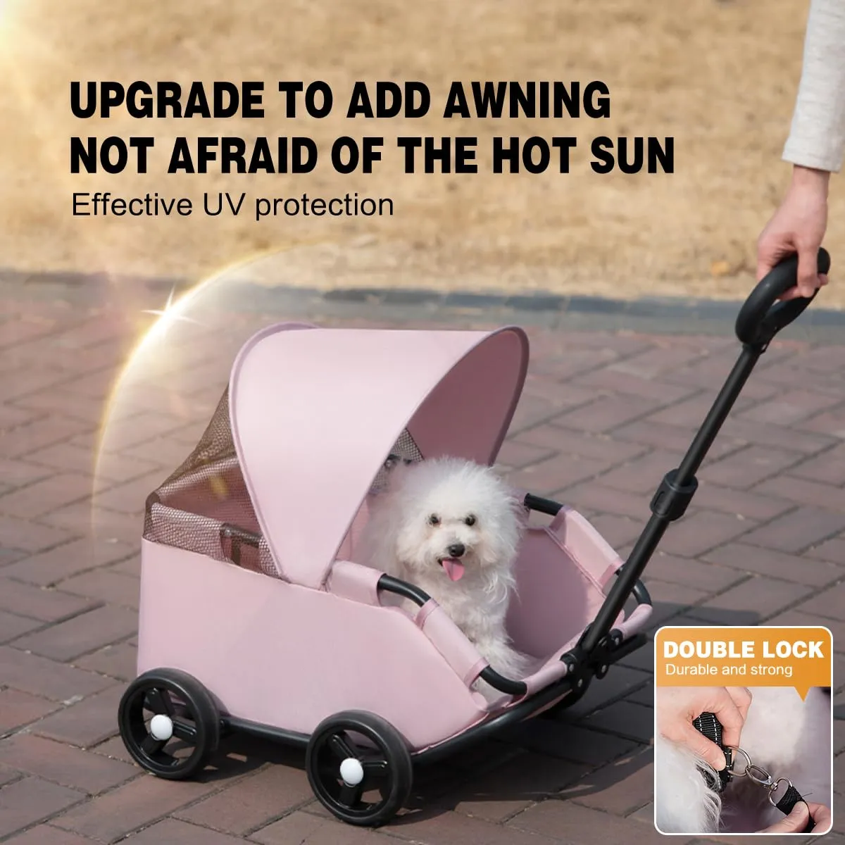 Dog Stroller 4 Wheels Folding Dog Cart with Sunshine Cover Pet Stroller for Travelling Shopping Walking Playing for Small Dogs Cats