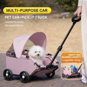 Dog Stroller 4 Wheels Folding Dog Cart with Sunshine Cover Pet Stroller for Travelling Shopping Walking Playing for Small Dogs Cats