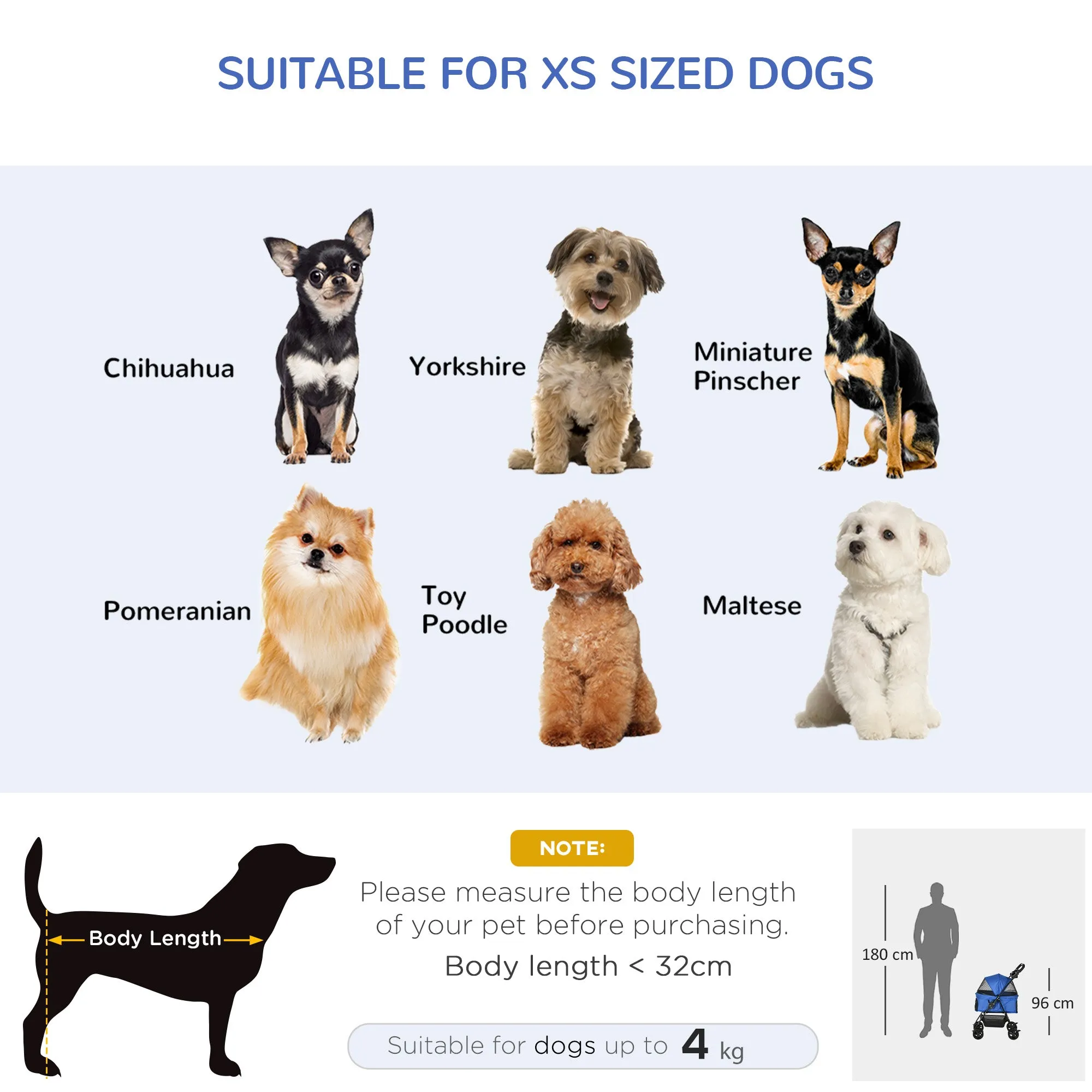 Dog Stroller with Rain Cover, Dog Pushchair One-Click Fold Trolley Jogger with EVA Wheels Brake Basket Adjustable Canopy Safety Leash for Small Dogs, Blue