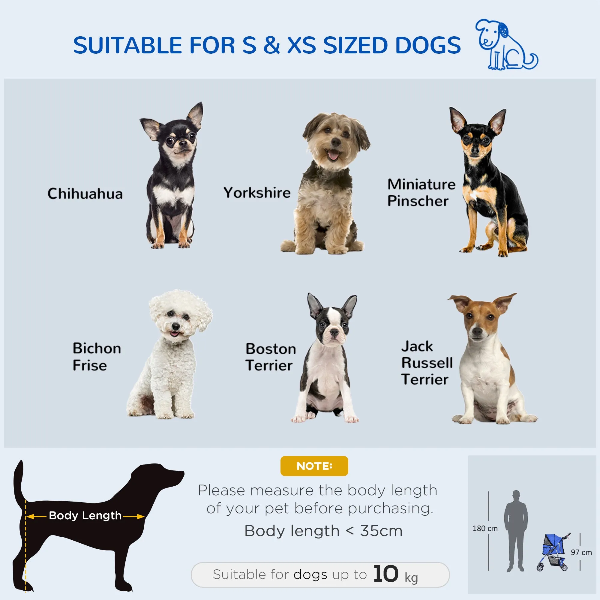 Dog Stroller with Rain Cover for Small Miniature Dogs, Folding Pet Pram with Cup Holder, Storage Basket, Reflective Strips, Blue