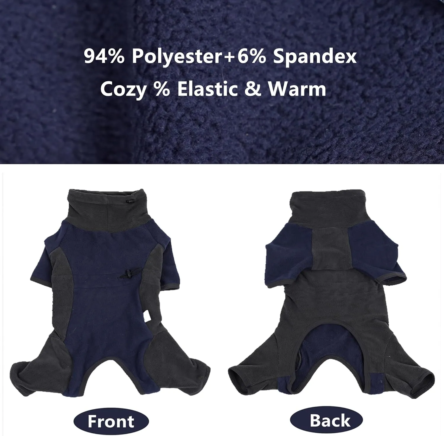 Dog Winter Coat - Warm Fleece Jacket, Windproof Pullover Jumpsuit, Fullbody Pajamas Onesie for Medium Large Dogs (Large, Blue)