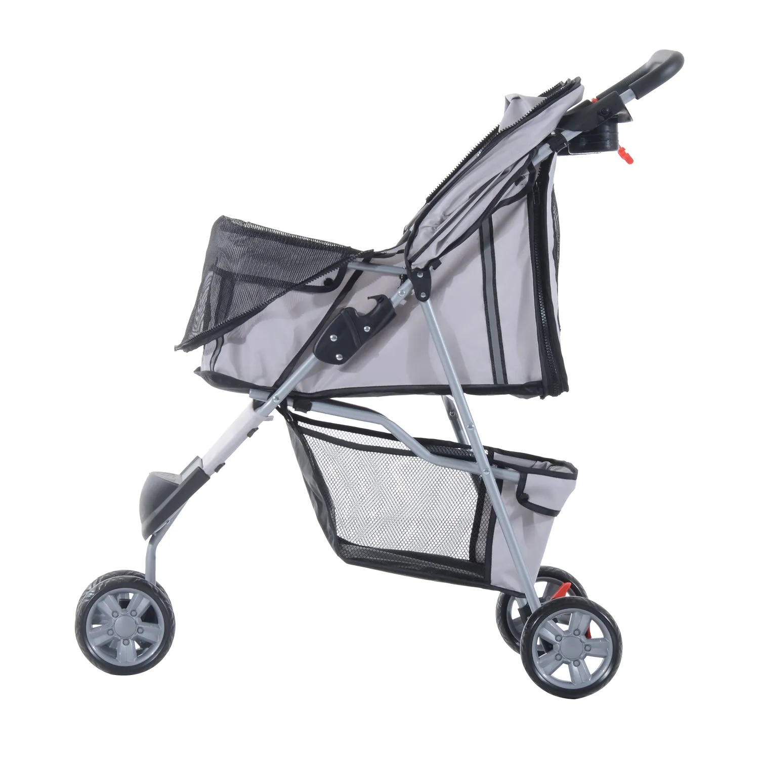 Dogs Oxford Cloth Three Wheel Pram Grey - Suitable for Small Pets