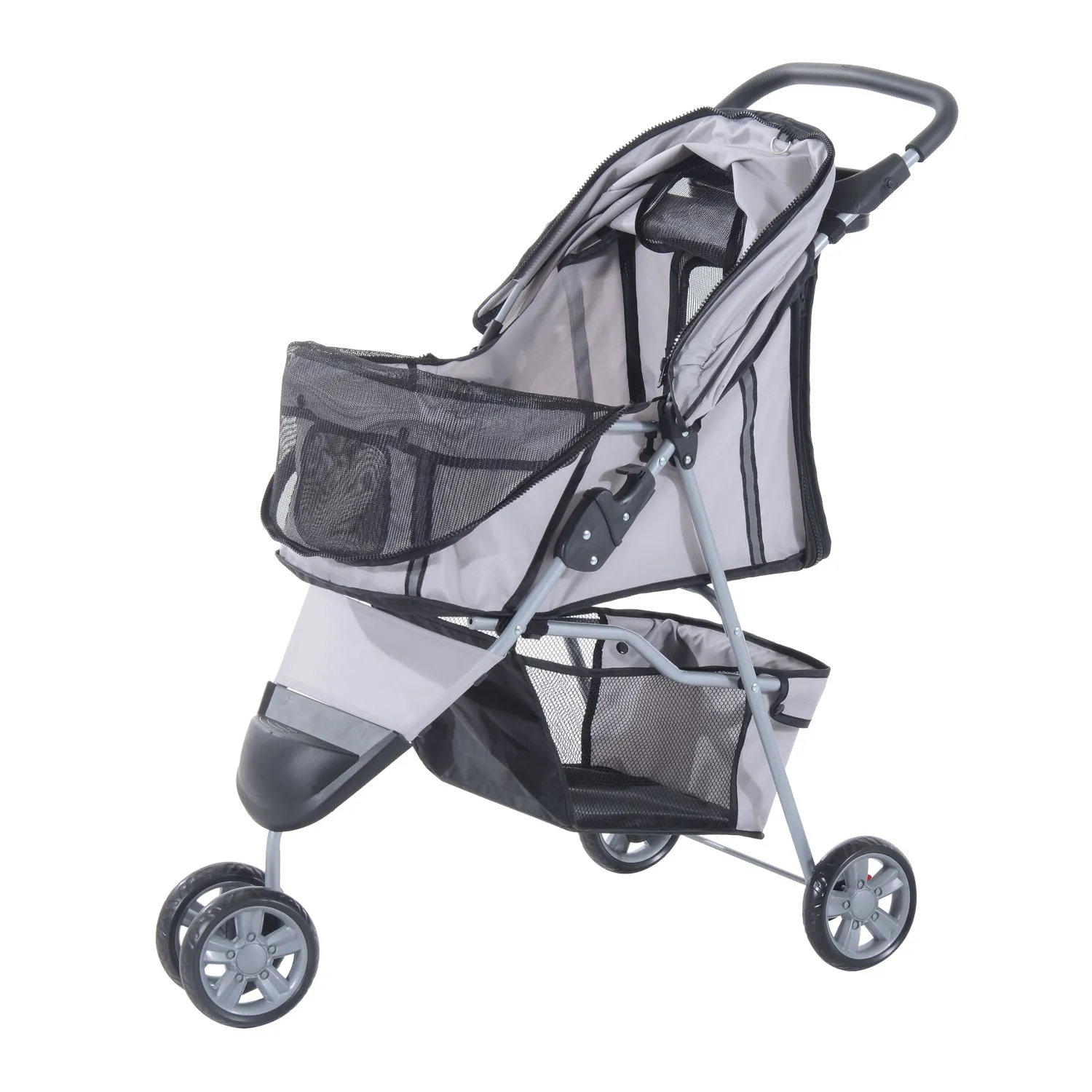 Dogs Oxford Cloth Three Wheel Pram Grey - Suitable for Small Pets