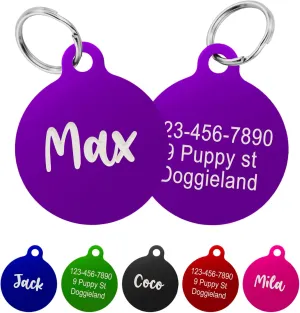 Double Sided Pet Tag ID, Custom Text Dog & Cat Name Tags, Round Engraved Pet ID Tags, Microchipped Anti Lost Puppies & Kitties Aluminum Light Weight Tags