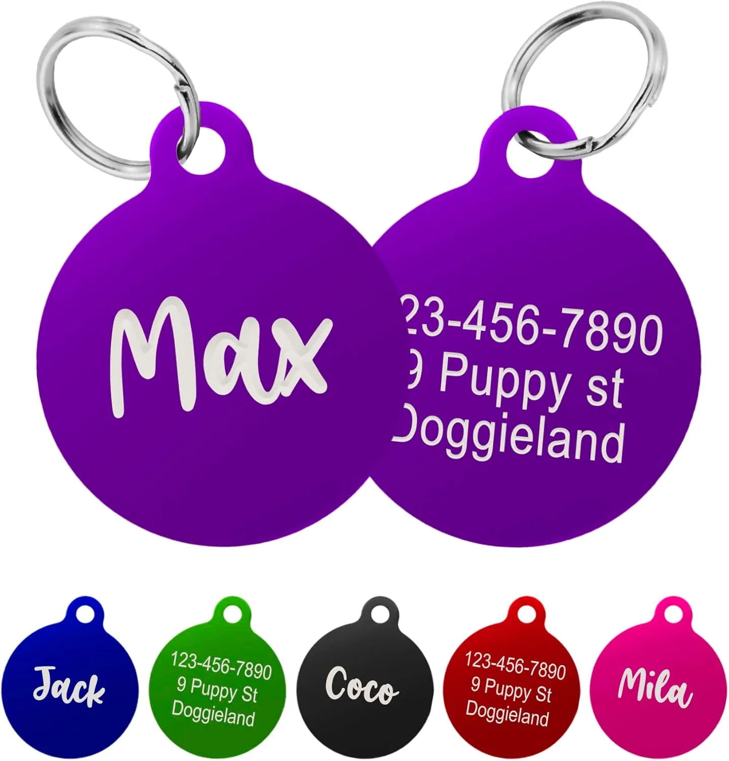 Double Sided Pet Tag ID, Custom Text Dog & Cat Name Tags, Round Engraved Pet ID Tags, Microchipped Anti Lost Puppies & Kitties Aluminum Light Weight Tags
