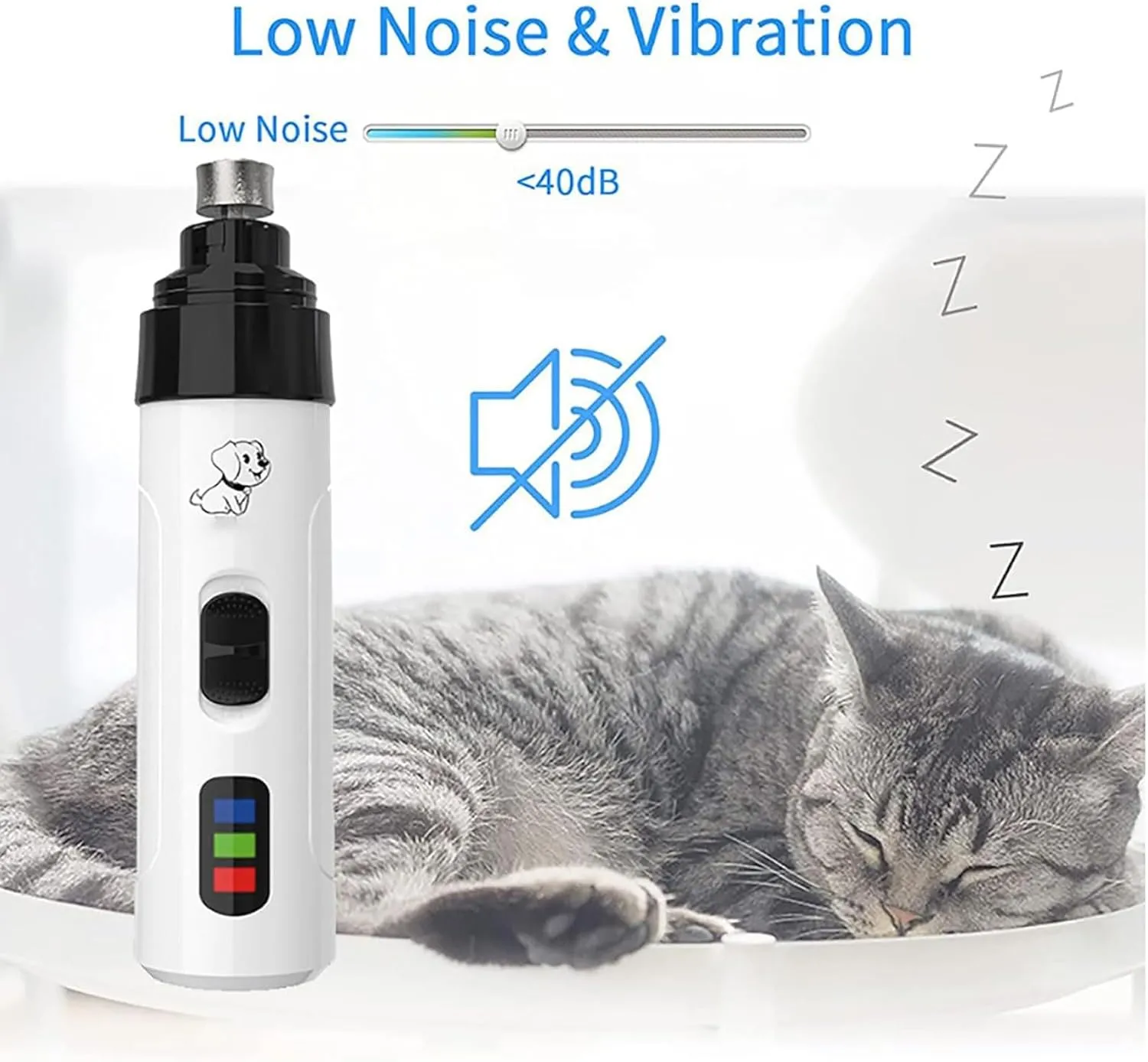 Electric Dog Nail Grinder & Trimmer - Rechargeable, Quiet, Low Vibration Pet Grooming Tool for Small & Large Dogs - Safe Paws Clipper with LED Light for Professional Home Grooming (1Pcs)