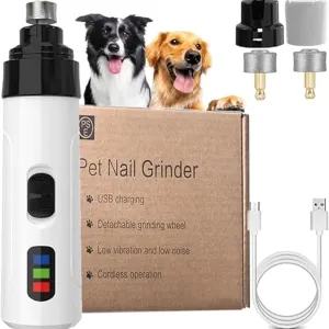 Electric Dog Nail Grinder & Trimmer - Rechargeable, Quiet, Low Vibration Pet Grooming Tool for Small & Large Dogs - Safe Paws Clipper with LED Light for Professional Home Grooming (1Pcs)