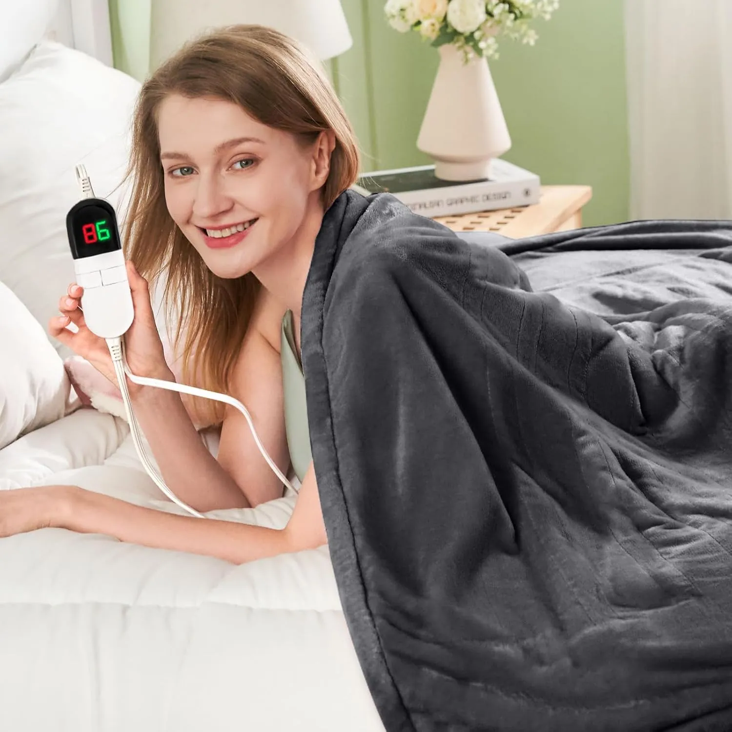 Electric Heated Blanket,Flannel & Sherpa Heated Throw Blanket 50"x60",Fast Heating Soft Fleece Blanket with 6 Heating Levels & 4H Auto Off - Grey