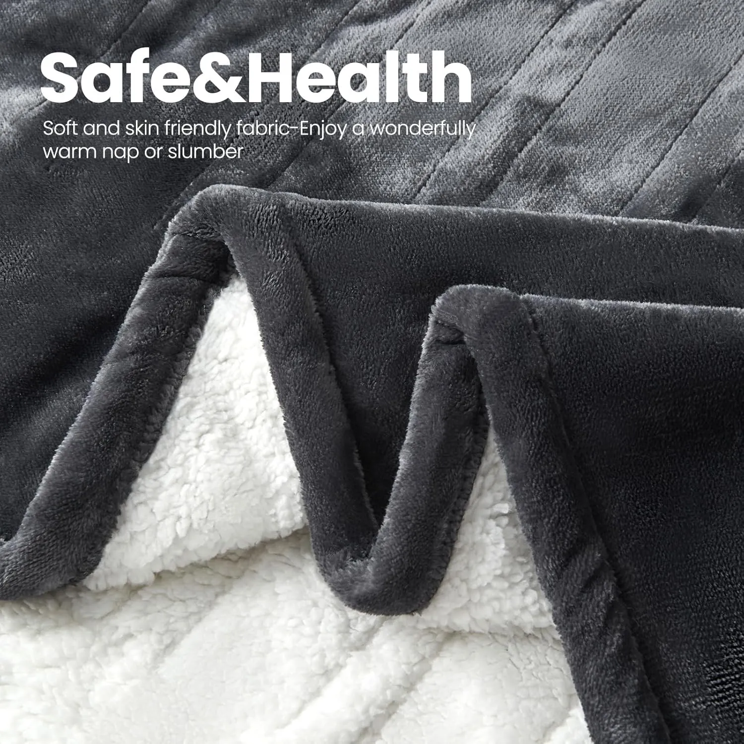Electric Heated Blanket,Flannel & Sherpa Heated Throw Blanket 50"x60",Fast Heating Soft Fleece Blanket with 6 Heating Levels & 4H Auto Off - Grey