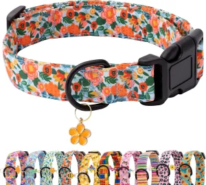 Faygarsle Dog Collar for Small Medium Large Dogs Cute Gaily Colored Puppy Collars for Female Dogs Floral Patterned Pet Collars for Summer Spring Wedding Puppy Girl Dog Collar L