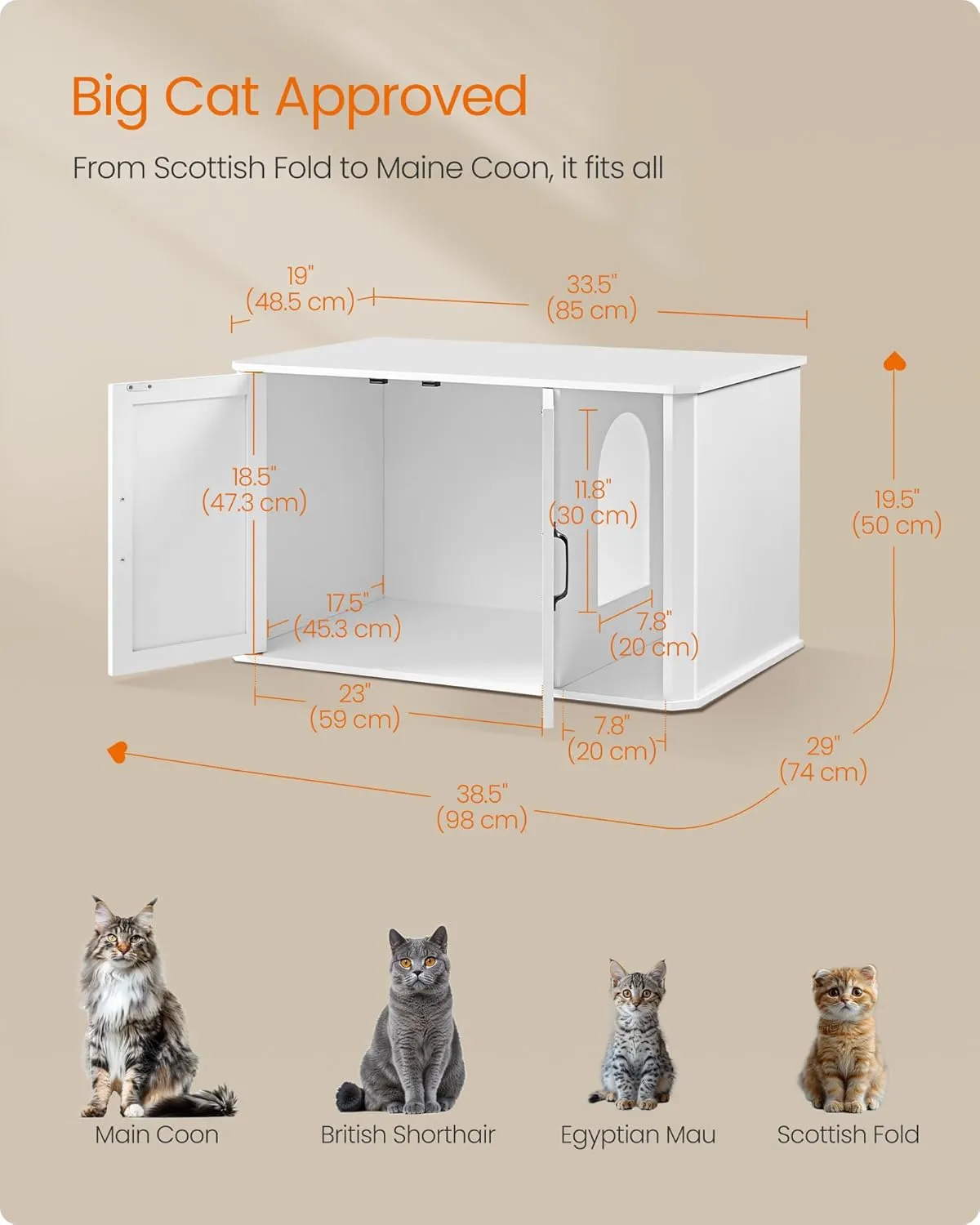 Feandrea Litter Box Enclosure, Modern Cat Litter Box Furniture Hidden, Front Entry, Double Doors, Handles, Cat House, Side End Table, 33.5 x 19 x 19.5 Inches, Cloud White UPCL012W01