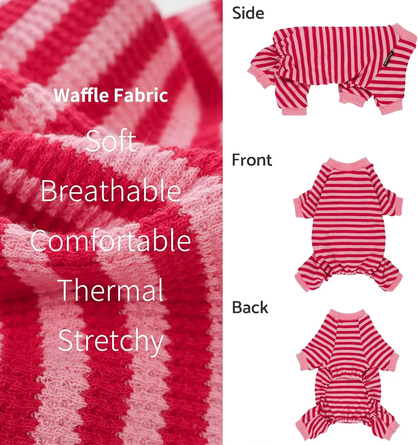 Fitwarm Pink and Red Striped Dog Pajamas, Waffle Dog Clothes for Small Dogs Girl Boy, Puppy Onesie with Feet, Pet Cat Outfit, XS