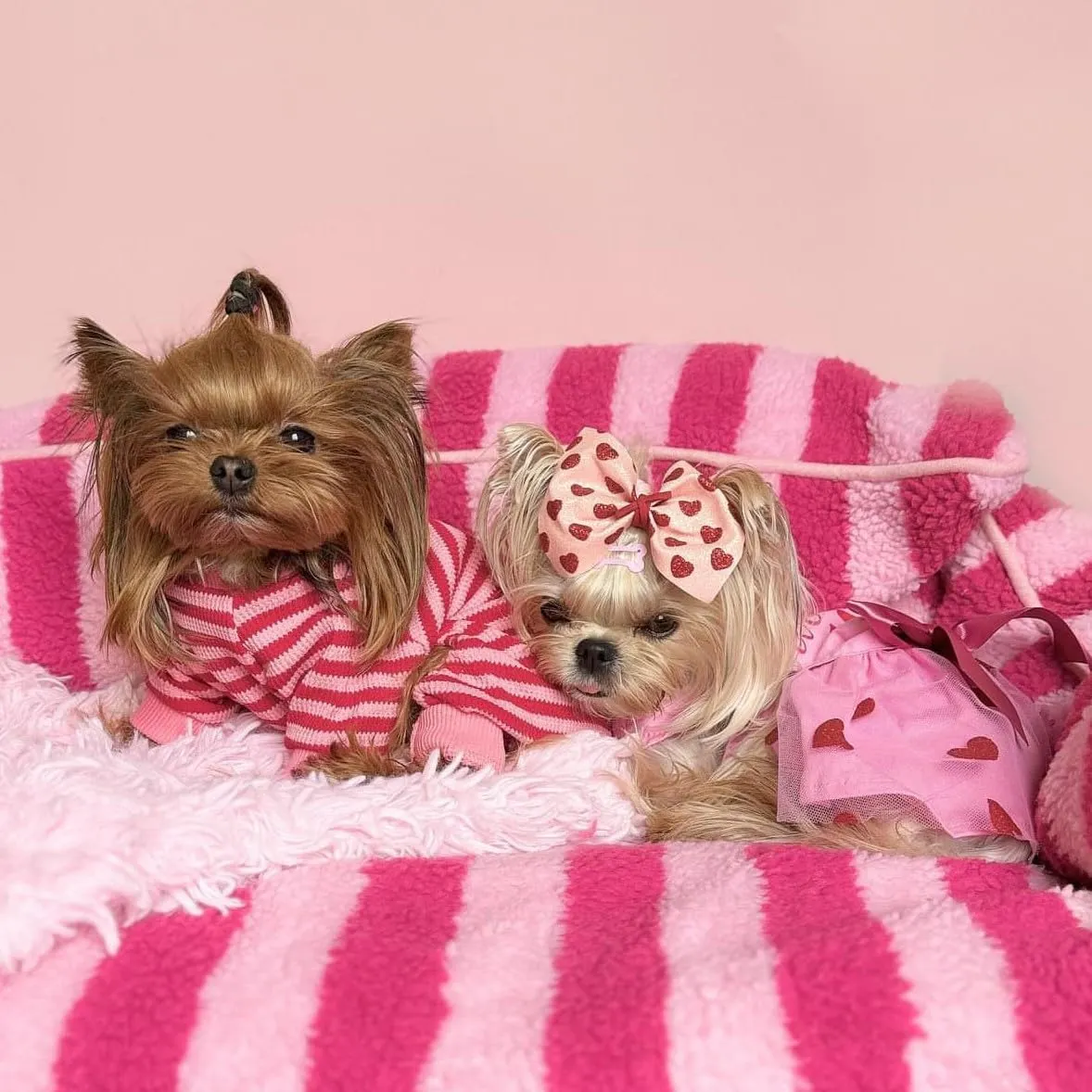 Fitwarm Pink and Red Striped Dog Pajamas, Waffle Dog Clothes for Small Dogs Girl Boy, Puppy Onesie with Feet, Pet Cat Outfit, XS