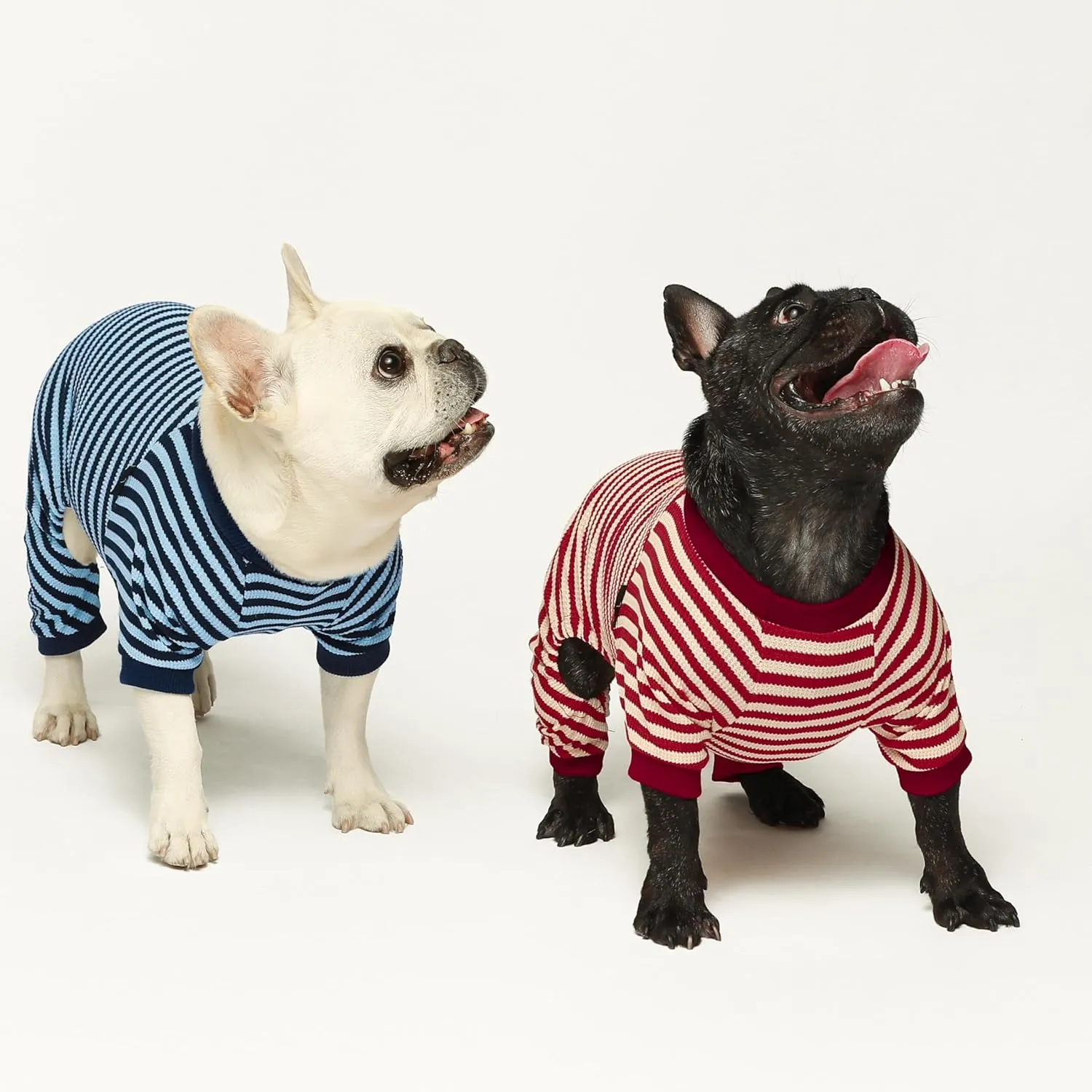 Fitwarm Red and White Striped Dog Pajamas, Waffle Dog Clothes for Small Dogs Girl Boy, Puppy Onesie with Feet, Pet Christmas Outfit, Small