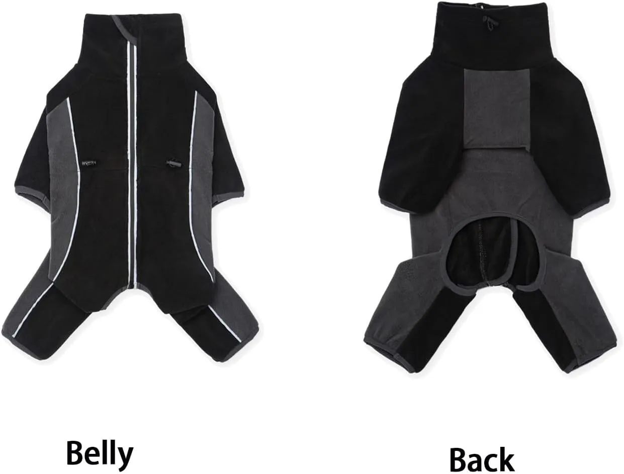 Fleece Coat for Small Medium Dogs - Pullover Pajamas Jumpsuit Bodysuit With Legs, Pet Windproof Warm Cold Weather Jacket Full Body Vest Cozy Snowsuit Apparel Outfit Clothes