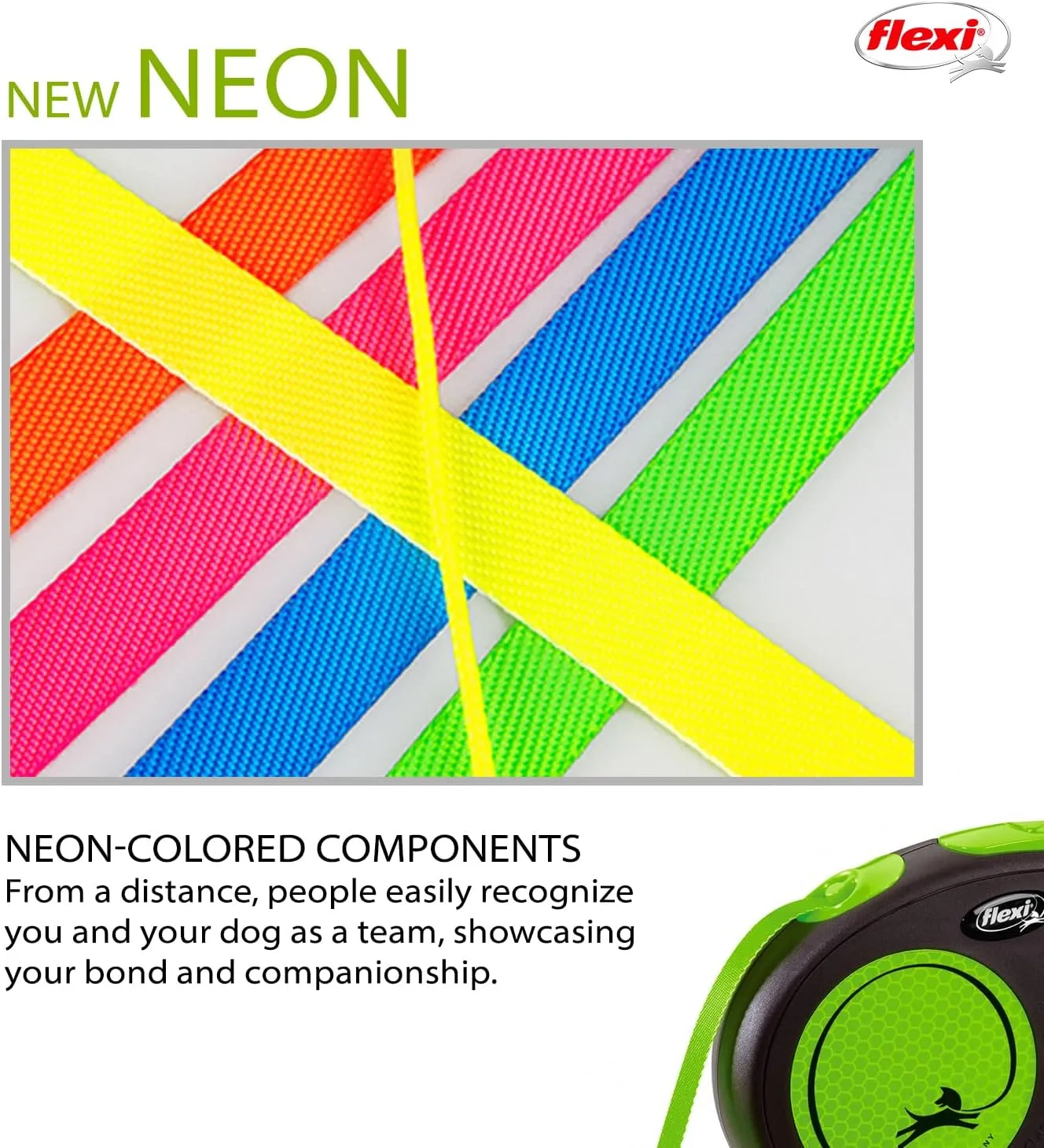 Flexi New Neon Tape Green Medium 5m Retractable Dog Leash/Lead for Dogs up to 25kgs/55lbs