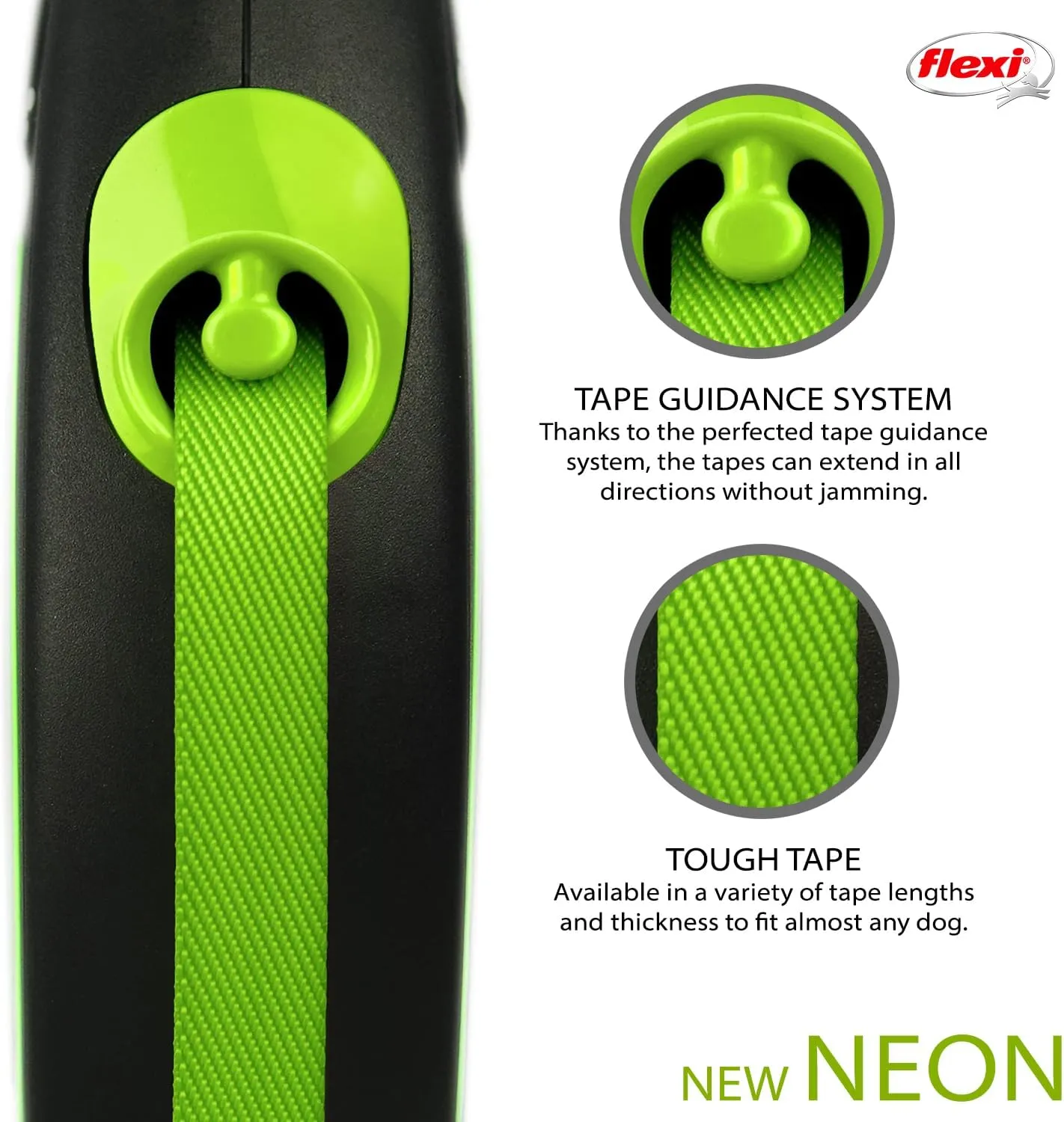 Flexi New Neon Tape Green Medium 5m Retractable Dog Leash/Lead for Dogs up to 25kgs/55lbs