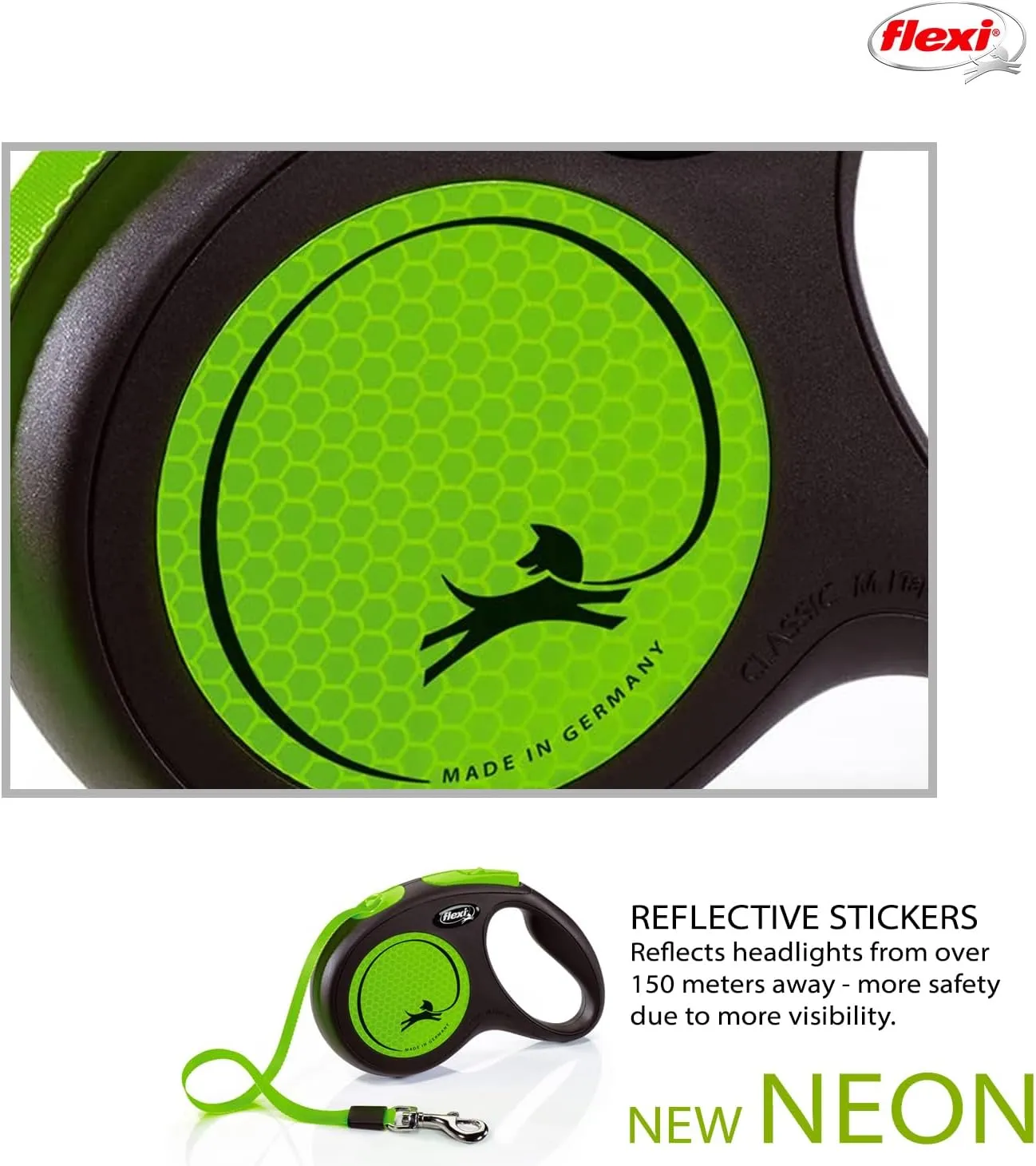 Flexi New Neon Tape Green Medium 5m Retractable Dog Leash/Lead for Dogs up to 25kgs/55lbs