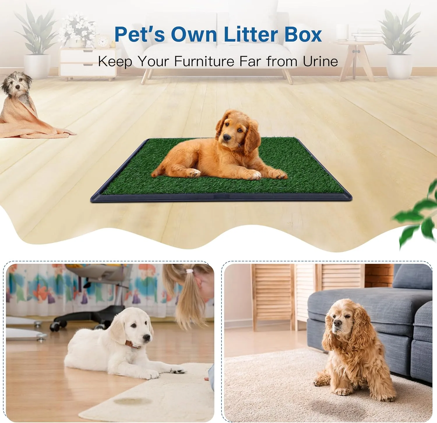 FluffyDream Artificial Grass for Dog Potty  20x25 inch,Strong Absorbency Grass Pad, Dog Grass Pad with Tray, Dog Potty Training Pad, Dog Litter Box with Grass (20""x30"" X2), Green
