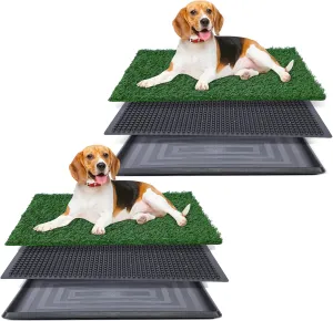 FluffyDream Artificial Grass for Dog Potty  20x25 inch,Strong Absorbency Grass Pad, Dog Grass Pad with Tray, Dog Potty Training Pad, Dog Litter Box with Grass (20""x30"" X2), Green