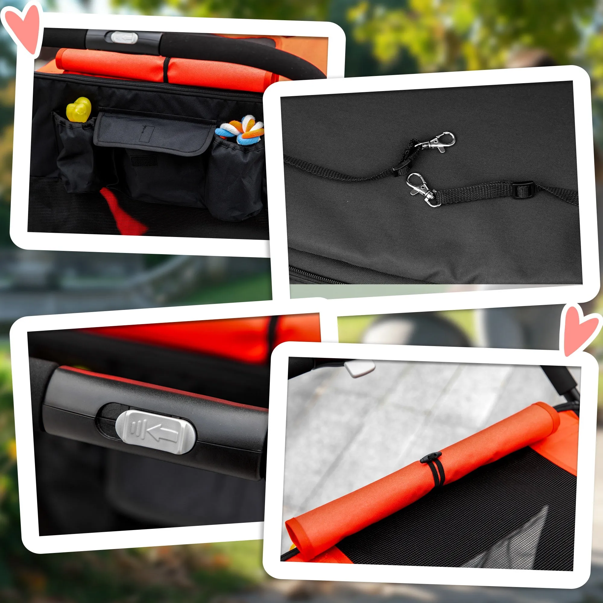 Foldable Dog Stroller with Zipper Entrances and Mesh Windows, 112x65x100 cm, Black and Red