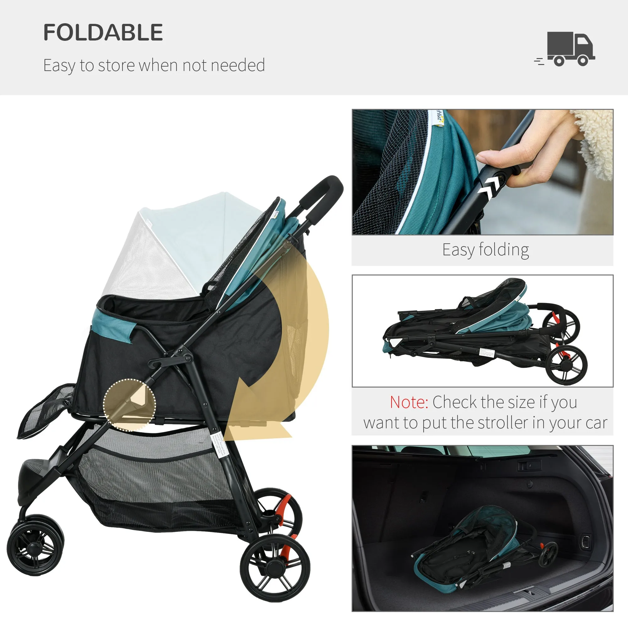 Foldable Pet Stroller w/ Rain Cover, for XS Dogs, S Dogs - Dark Green