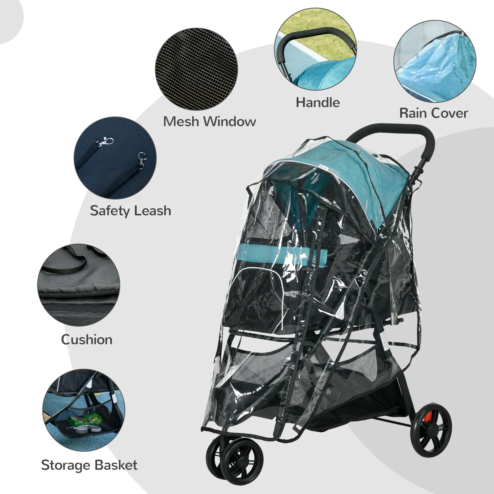 Foldable Pet Stroller w/ Rain Cover, for XS Dogs, S Dogs - Dark Green