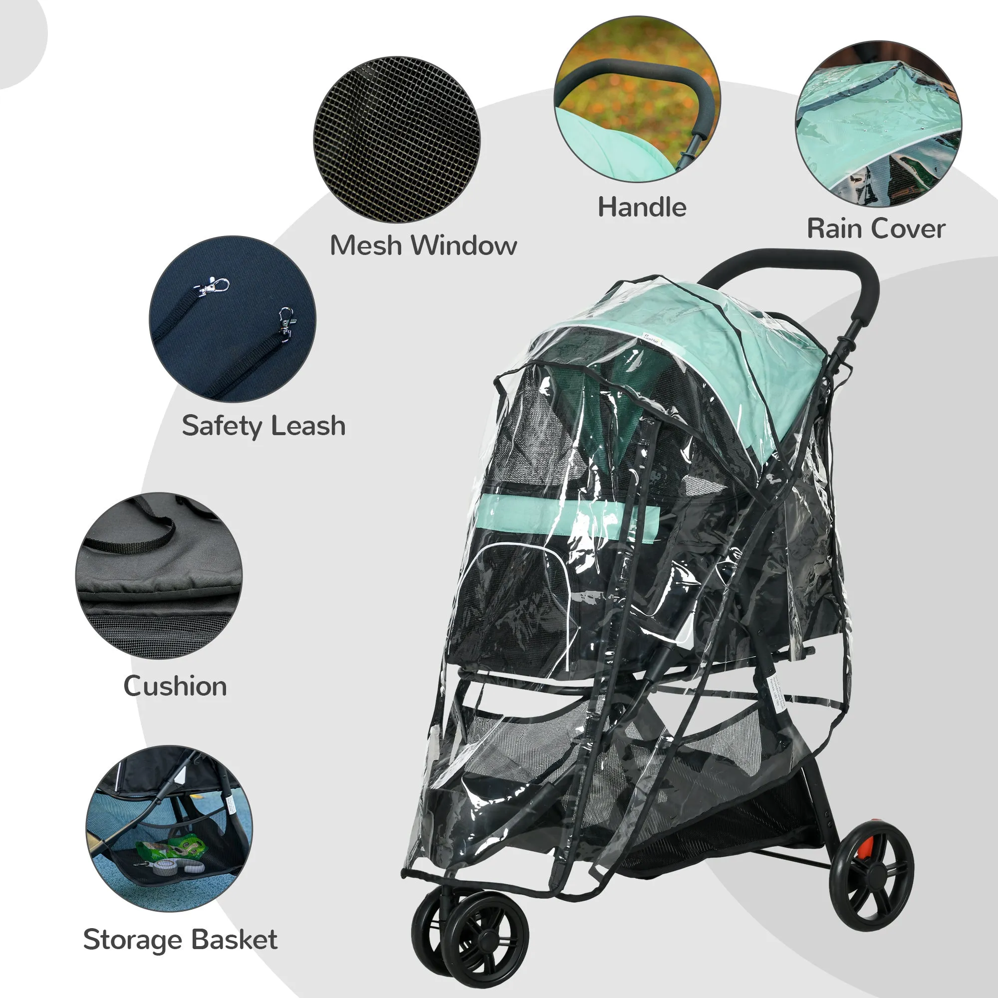 Foldable Pet Stroller w/ Rain Cover, for XS Dogs, S Dogs - Green