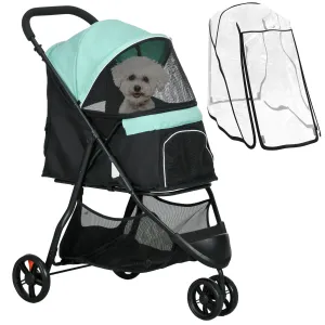 Foldable Pet Stroller w/ Rain Cover, for XS Dogs, S Dogs - Green