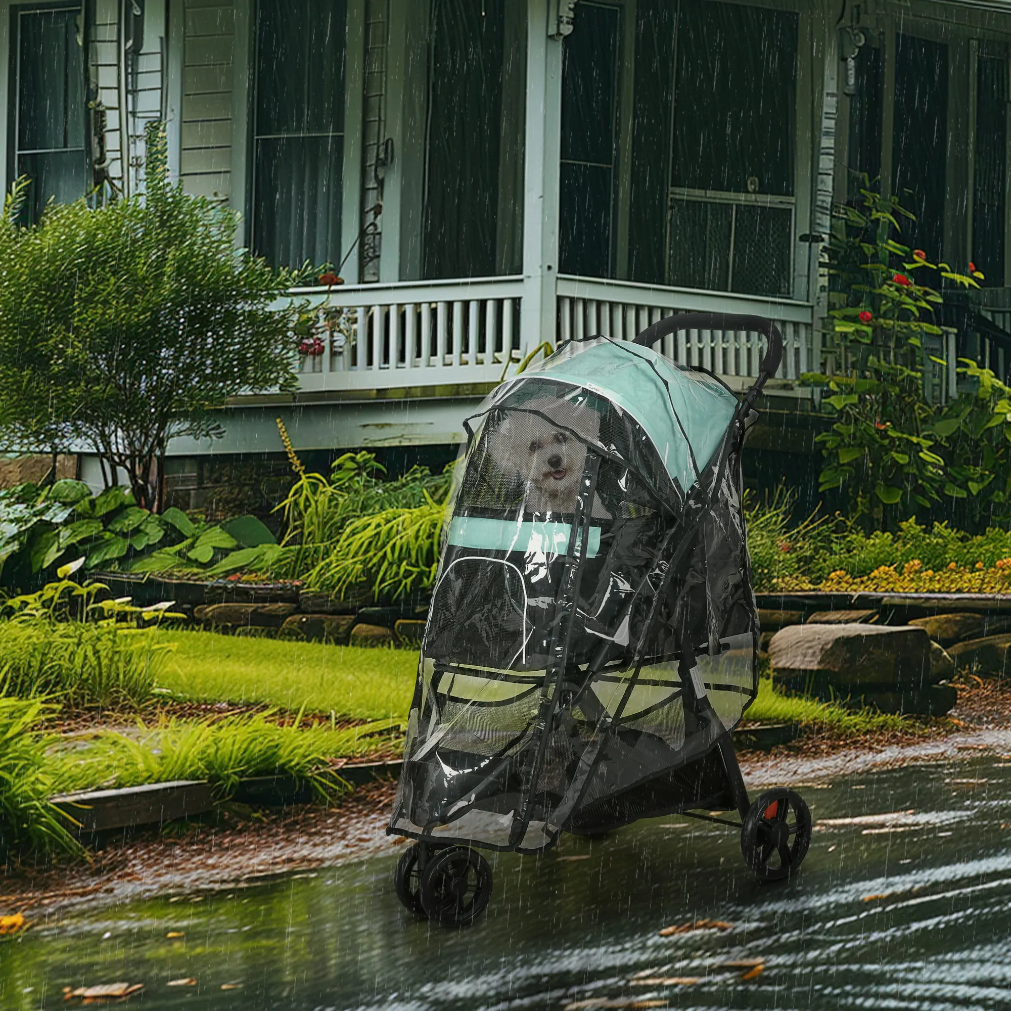 Foldable Pet Stroller w/ Rain Cover, for XS Dogs, S Dogs - Green