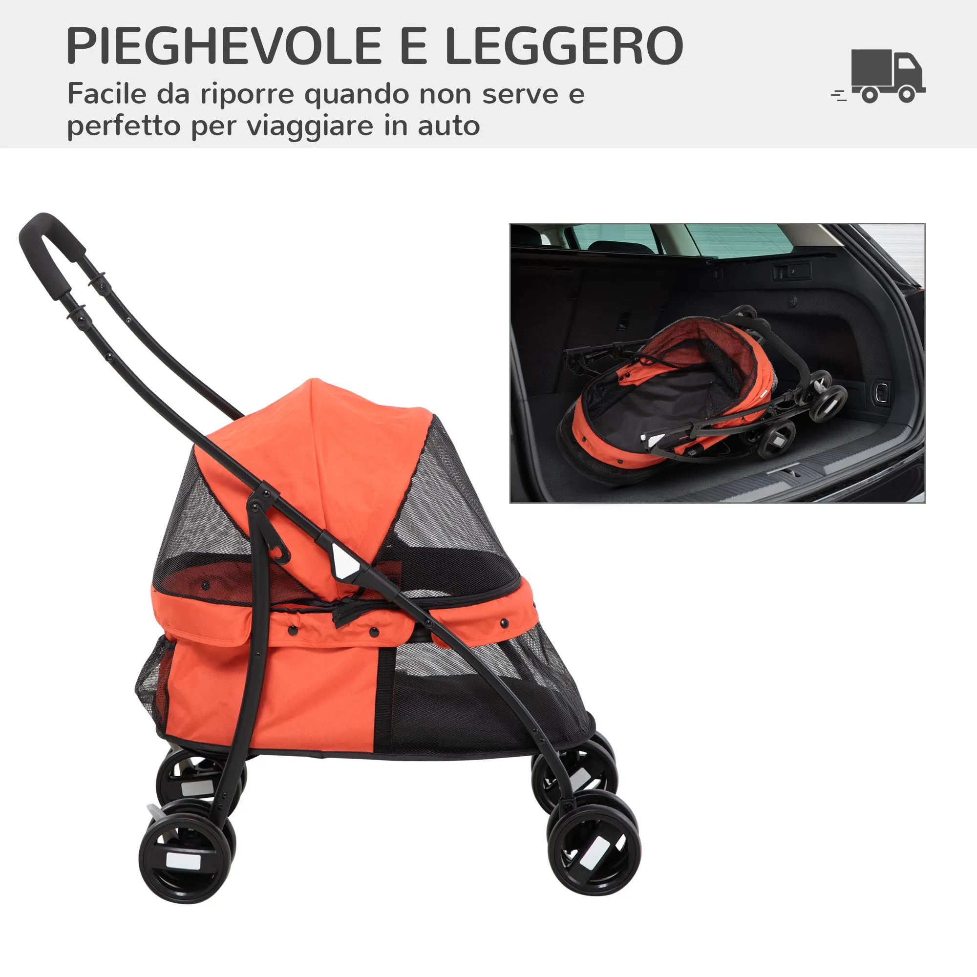 Folding Dog Stroller with Adjustable Canopy, Bag and 2 Leashes, 82x47x97 cm, Red and Black