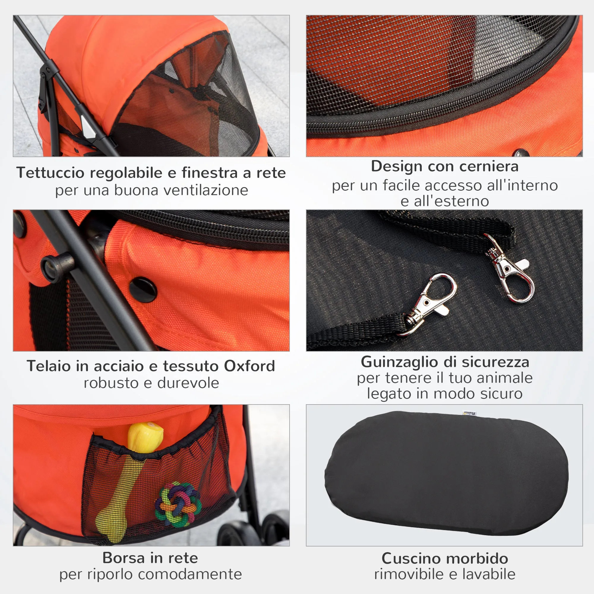 Folding Dog Stroller with Adjustable Canopy, Bag and 2 Leashes, 82x47x97 cm, Red and Black