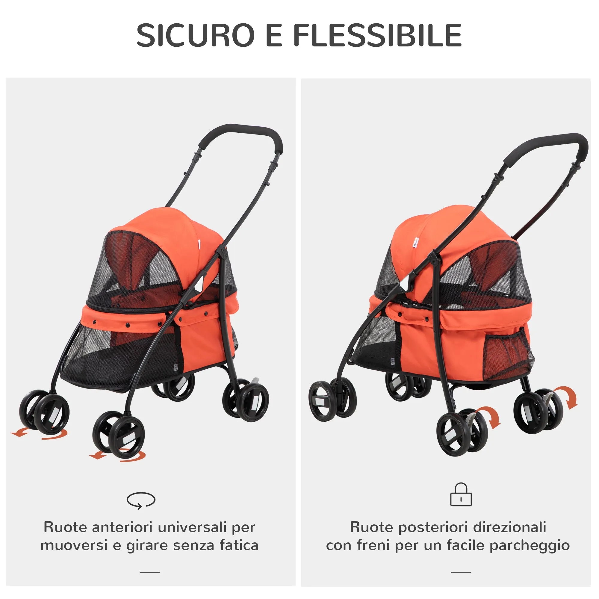 Folding Dog Stroller with Adjustable Canopy, Bag and 2 Leashes, 82x47x97 cm, Red and Black
