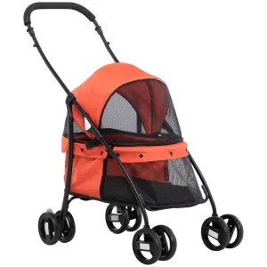 Folding Dog Stroller with Adjustable Canopy, Bag and 2 Leashes, 82x47x97 cm, Red and Black