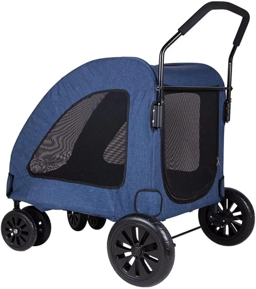 Folding pet Stroller cart for Large Dog,Cabin with Front and Back mesh Door,top mesh Window,Swivel Front Wheel,Rear Wheel with Foot Brakes,Push Trolley pram