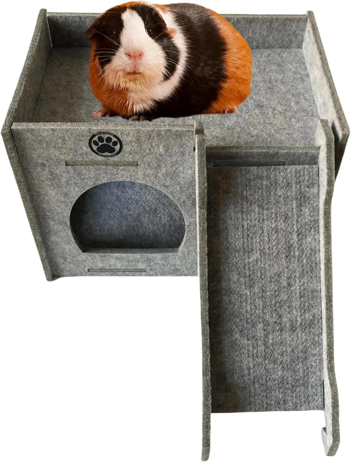 Guinea Pig Felt Hideout & House with Ramp Easy to Assemble Small Animal Sturdy Hut Habitats Decor for Piggies Chinchilla Rat Playing Hiding (Grey)