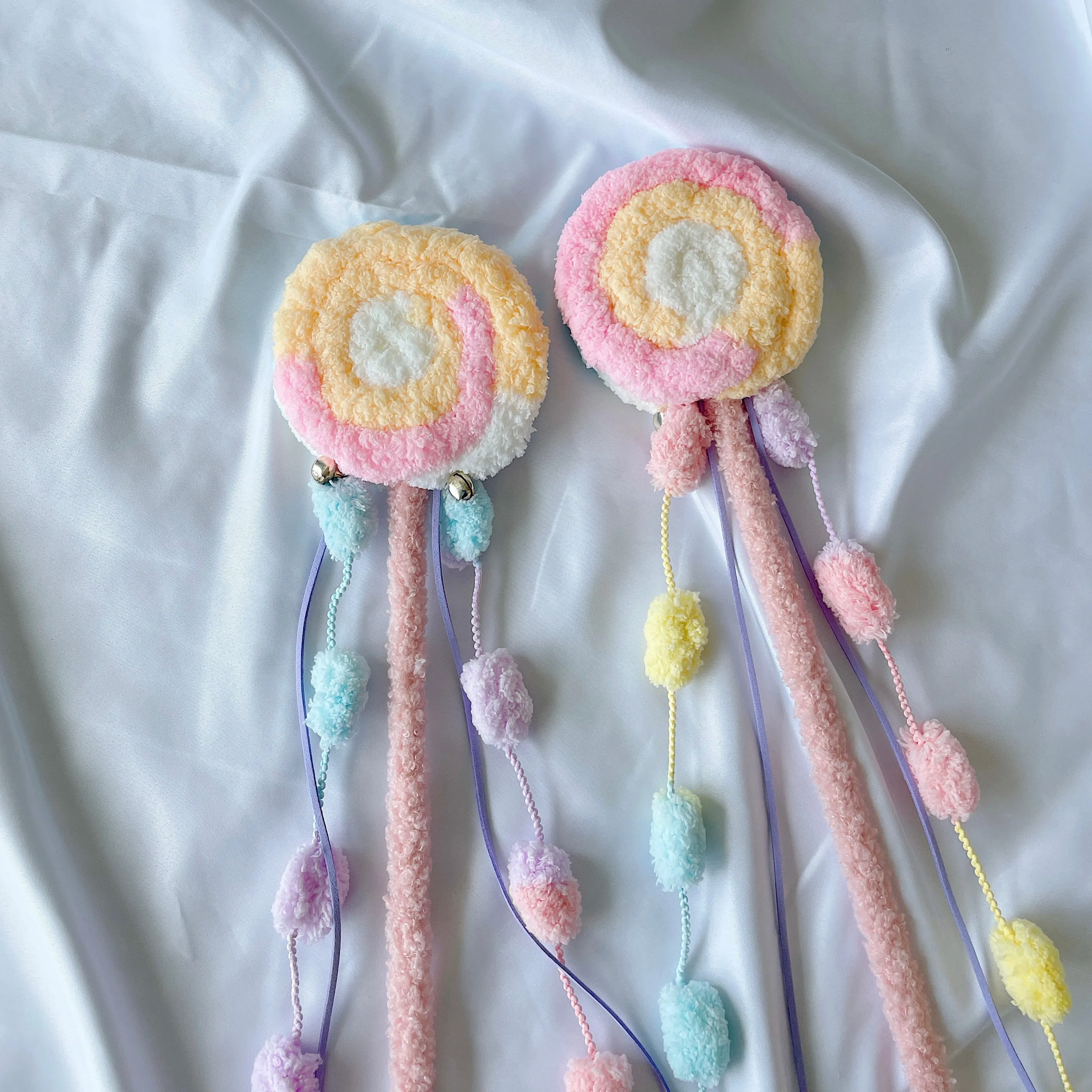Handmade Fuzzy Plush Lollipop Teaser Wand Toy with Strings for Cats
