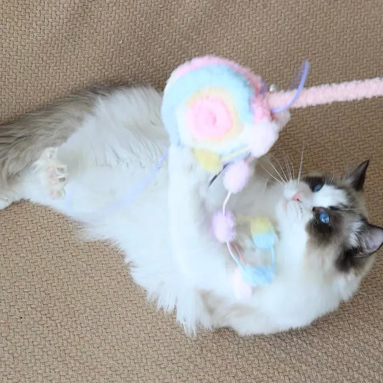 Handmade Fuzzy Plush Lollipop Teaser Wand Toy with Strings for Cats