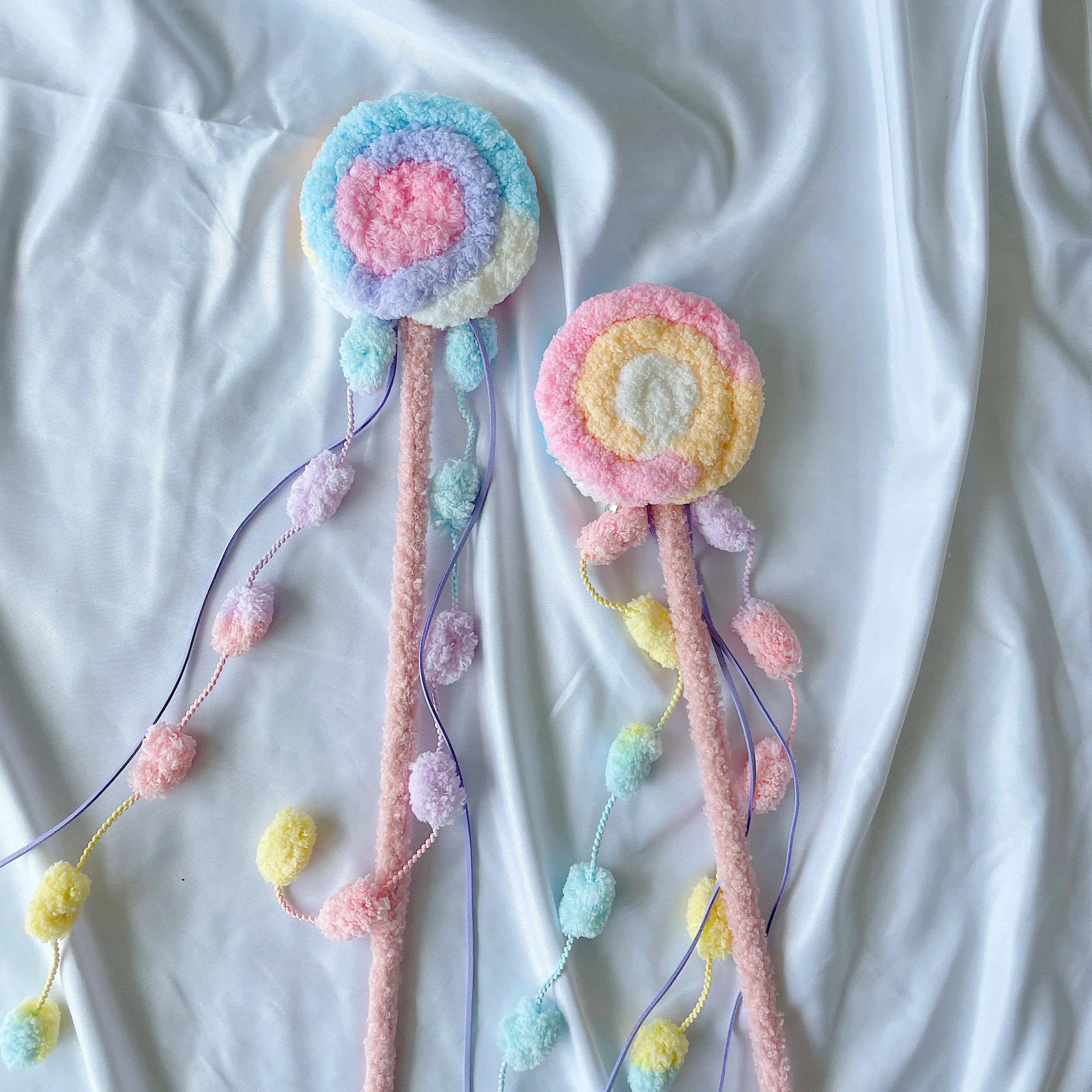 Handmade Fuzzy Plush Lollipop Teaser Wand Toy with Strings for Cats