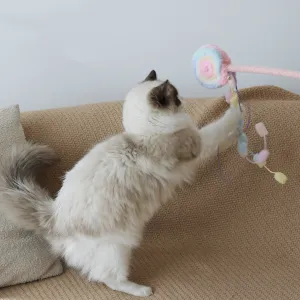 Handmade Fuzzy Plush Lollipop Teaser Wand Toy with Strings for Cats