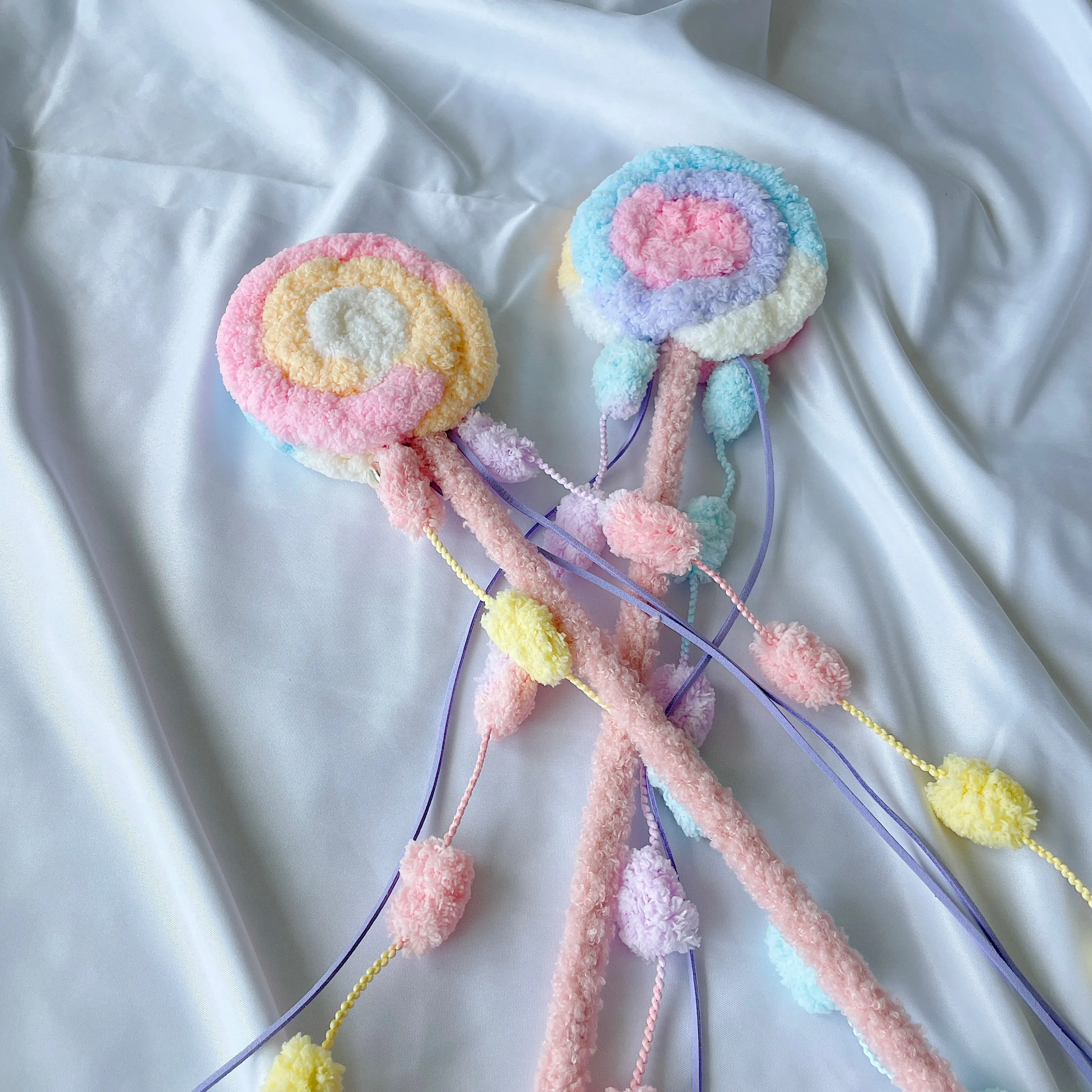 Handmade Fuzzy Plush Lollipop Teaser Wand Toy with Strings for Cats