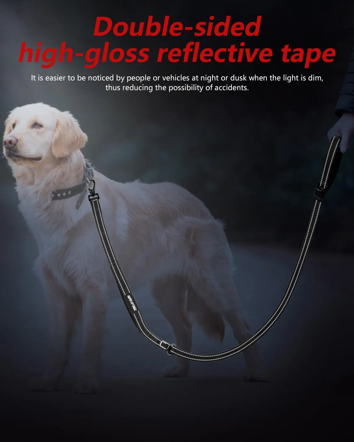 Hands Free Dog Leash, Crossbody Dog Leash, 5.3-7.8Ft Waist Belt with Car Seatbelt and Double-Sided Reflective,Walking, Jogging,Hiking, Travel etc.(Black)