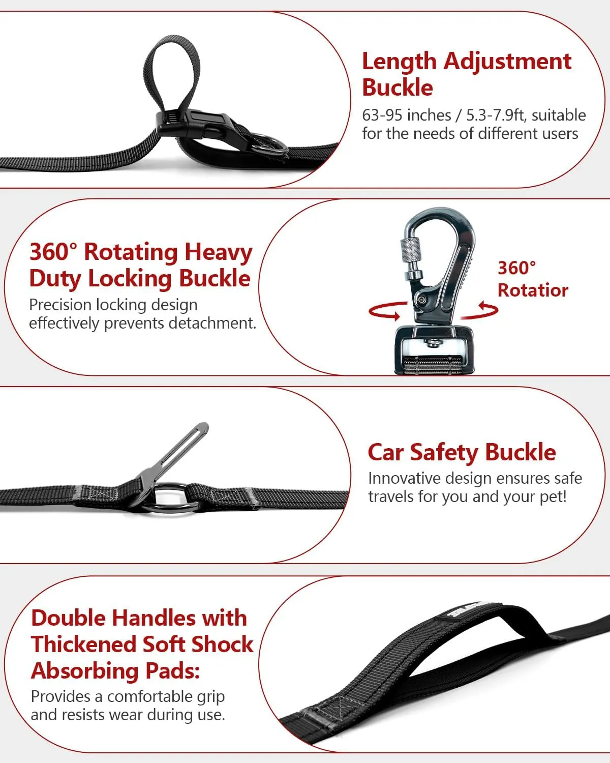 Hands Free Dog Leash, Crossbody Dog Leash, 5.3-7.8Ft Waist Belt with Car Seatbelt and Double-Sided Reflective,Walking, Jogging,Hiking, Travel etc.(Black)