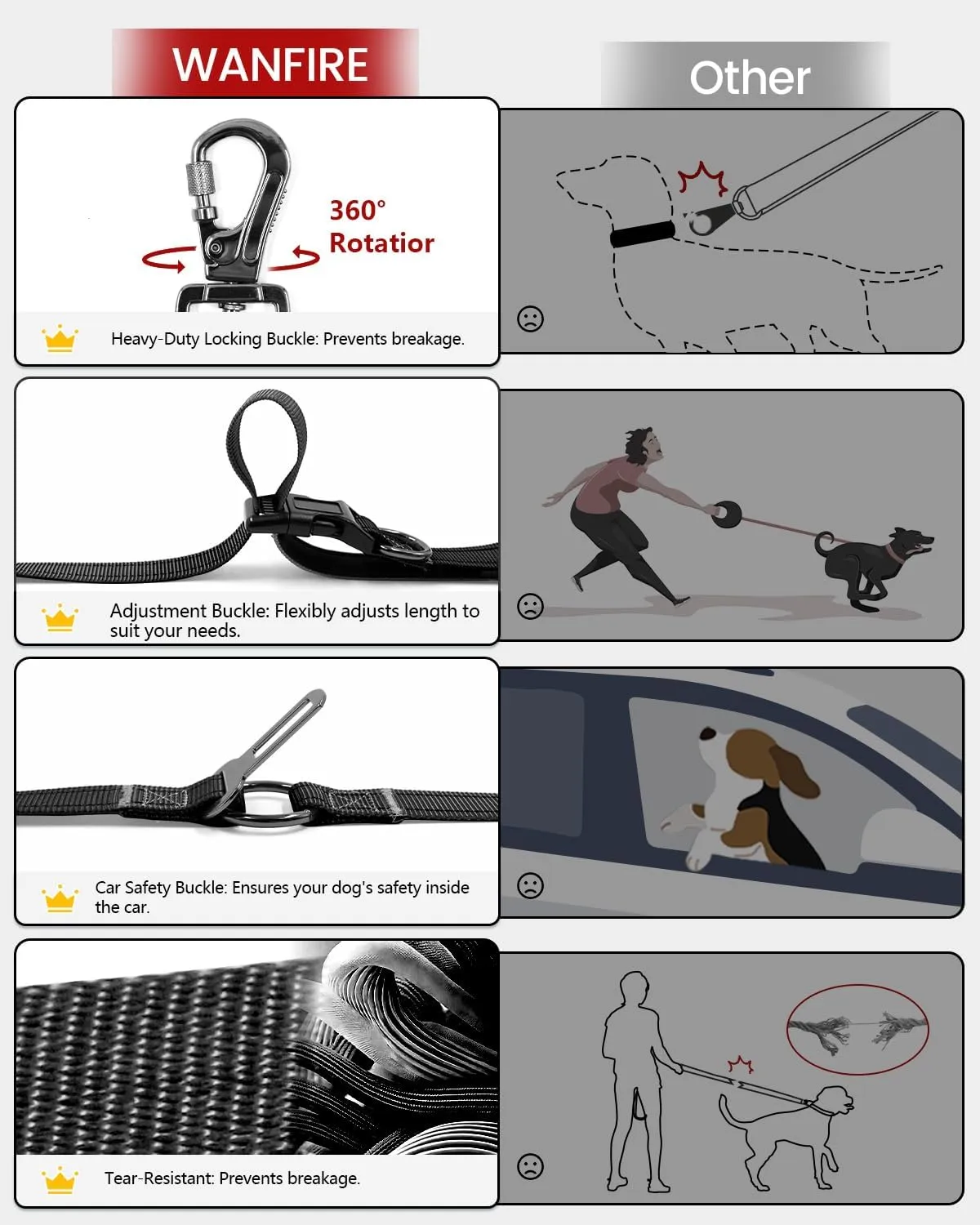 Hands Free Dog Leash, Crossbody Dog Leash, 5.3-7.8Ft Waist Belt with Car Seatbelt and Double-Sided Reflective,Walking, Jogging,Hiking, Travel etc.(Black)